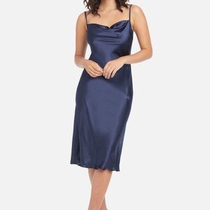 Satin Cowl Slip Dress with Adjustable Straps - Navy